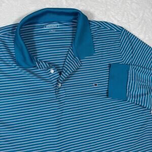 Crown & Ivy Men's L Striped Long Sleeve Pique Performance Polo Shirt Blue White